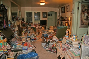 Pete's  home...it looks like a mess, but it's really a very organized collection of books and plastic action figures